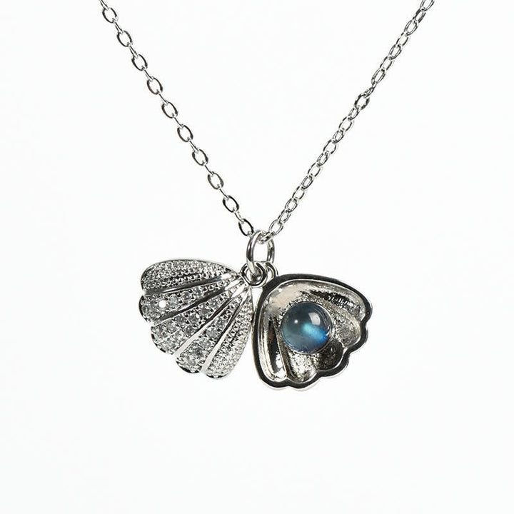 Collar con colgante de concha de labradorita y guisante de Olivenorma , conjunto de joyas con copos de nieve