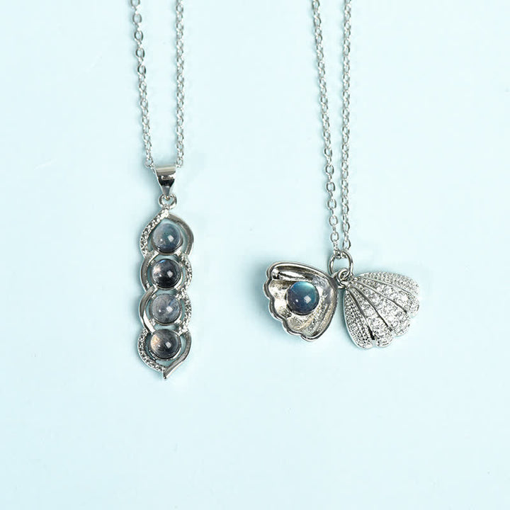 Collar con colgante de concha de labradorita y guisante de Olivenorma , conjunto de joyas con copos de nieve