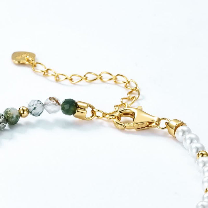 Conjunto de joyería con collar y pulsera de perlas de agua dulce de ágata musgosa de Olivenorma