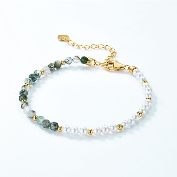 Conjunto de joyería con collar y pulsera de perlas de agua dulce de ágata musgosa de Olivenorma