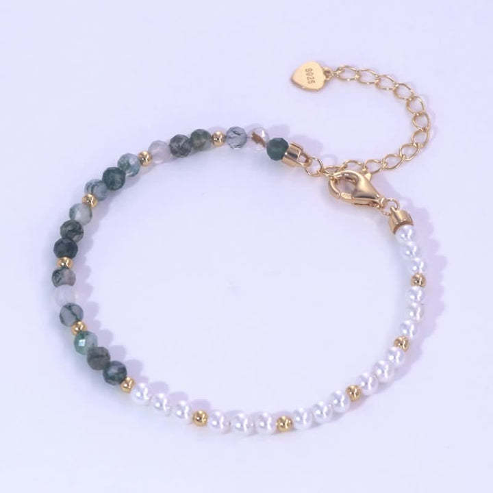 Conjunto de joyería con collar y pulsera de perlas de agua dulce de ágata musgosa de Olivenorma