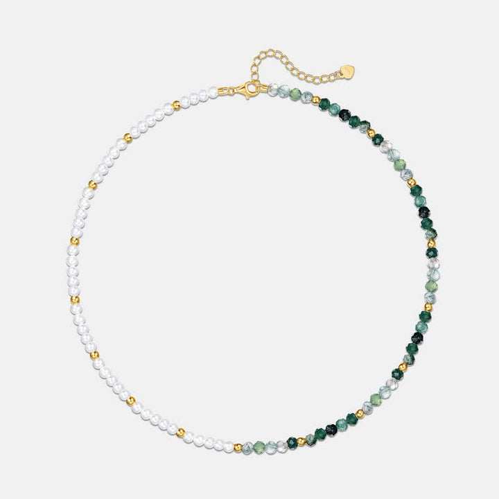 Conjunto de joyería con collar y pulsera de perlas de agua dulce de ágata musgosa de Olivenorma