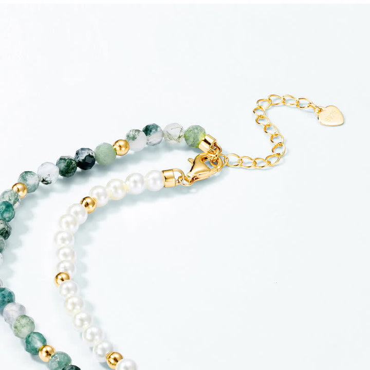 Conjunto de joyería con collar y pulsera de perlas de agua dulce de ágata musgosa de Olivenorma