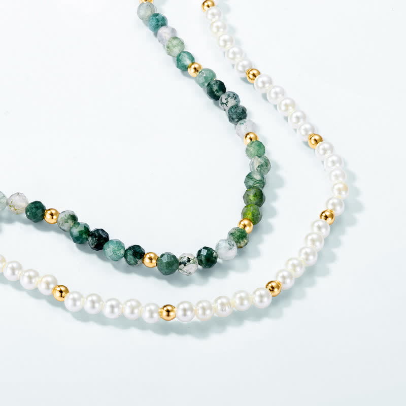 Conjunto de joyería con collar y pulsera de perlas de agua dulce de ágata musgosa de Olivenorma