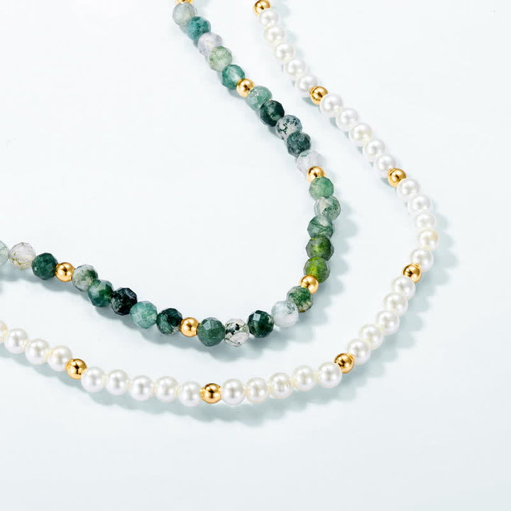 Conjunto de joyería con collar y pulsera de perlas de agua dulce de ágata musgosa de Olivenorma