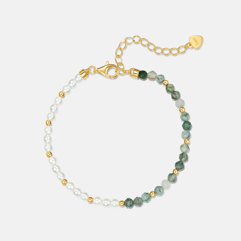 Conjunto de joyería con collar y pulsera de perlas de agua dulce de ágata musgosa de Olivenorma