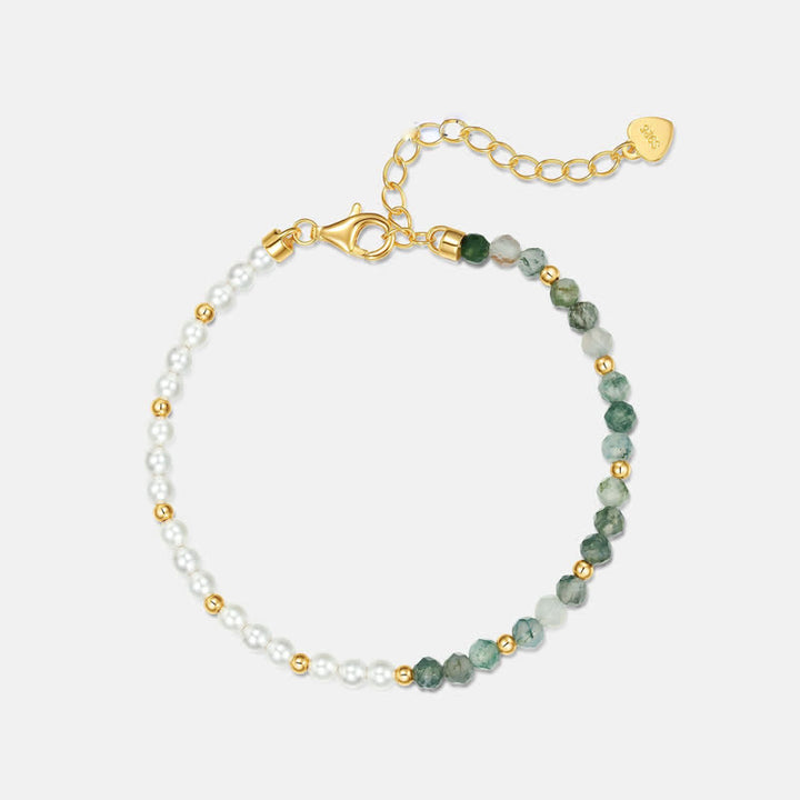 Conjunto de joyería con collar y pulsera de perlas de agua dulce de ágata musgosa de Olivenorma
