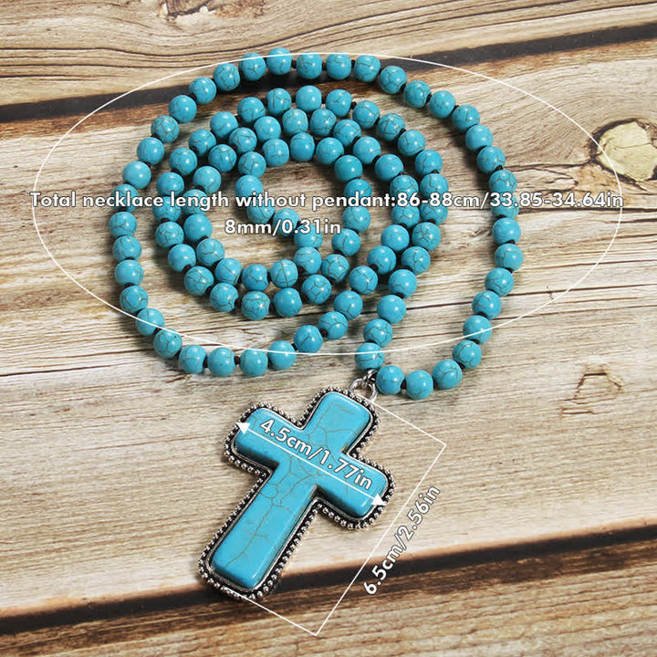 Collar con colgante en forma de cruz de turquesa azul y blanca de 8 mm de Olivenorma
