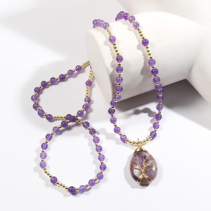 Collar con colgante de árbol de la vida y cuentas de piedra de Olivenorma