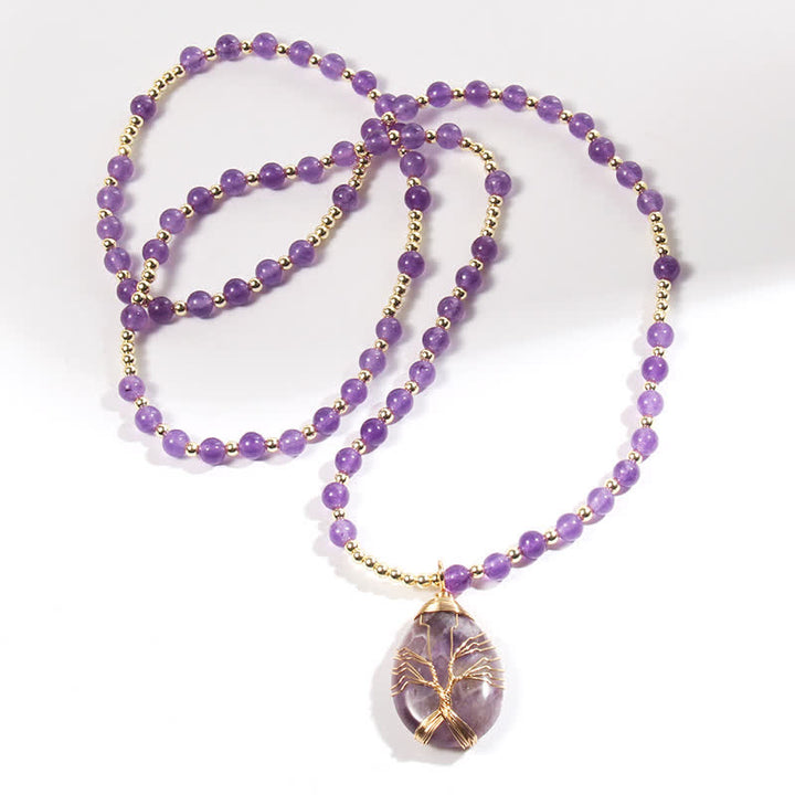 Collar con colgante de árbol de la vida y cuentas de piedra de Olivenorma