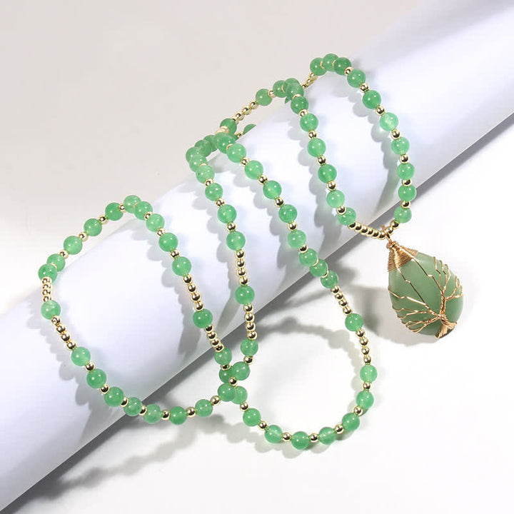 Collar con colgante de árbol de la vida y cuentas de piedra de Olivenorma
