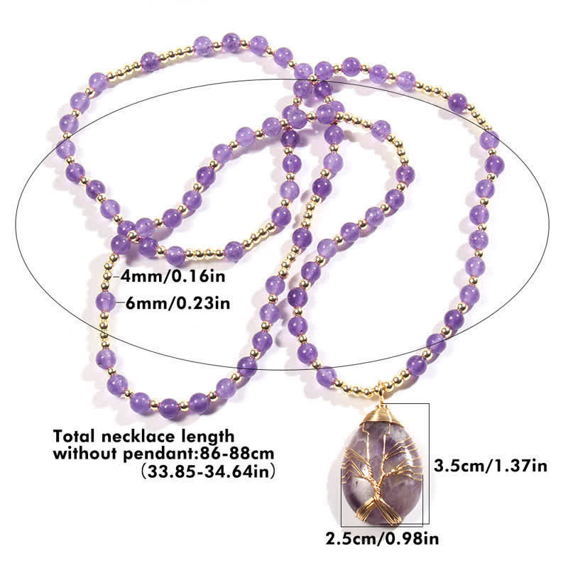 Collar con colgante de árbol de la vida y cuentas de piedra de Olivenorma