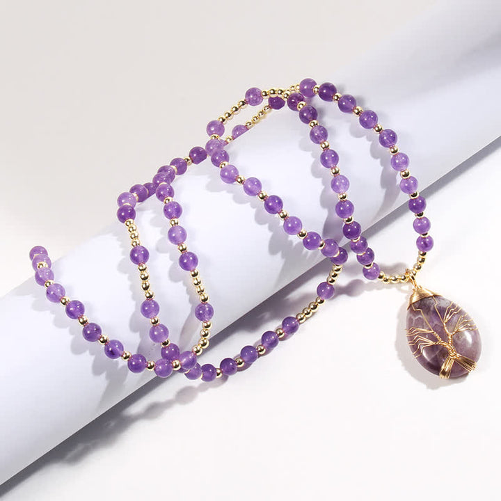Collar con colgante de árbol de la vida y cuentas de piedra de Olivenorma