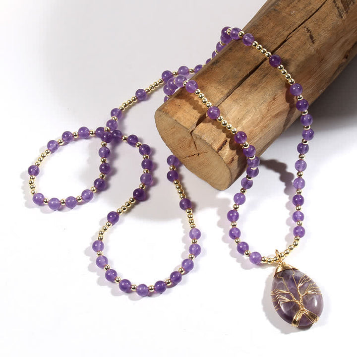 Collar con colgante de árbol de la vida y cuentas de piedra de Olivenorma