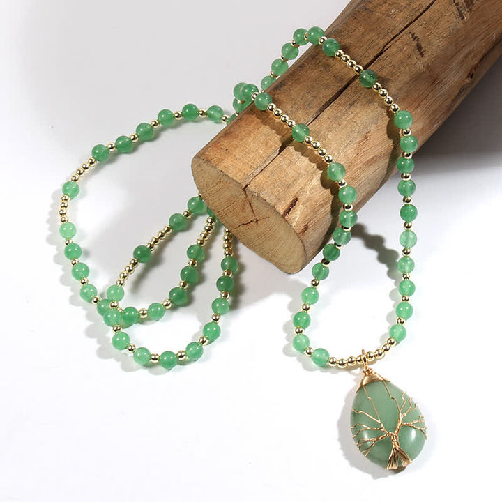 Collar con colgante de árbol de la vida y cuentas de piedra de Olivenorma