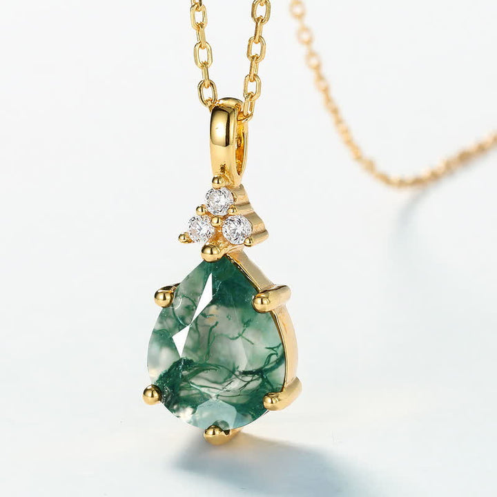 Conjunto de joyas de gota de agua de ágata musgosa en plata de ley dorada de Olivenorma
