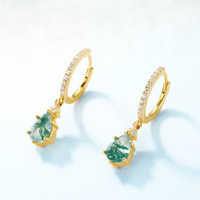 Conjunto de joyas de ágata musgosa dorada con gotas de agua de Olivenorma