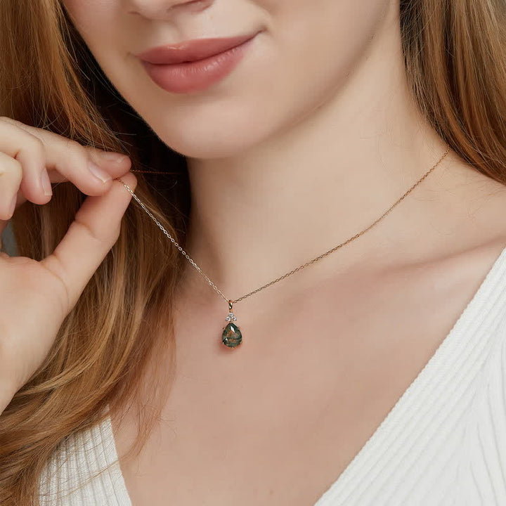 Conjunto de joyas de gota de agua de ágata musgosa en plata de ley dorada de Olivenorma