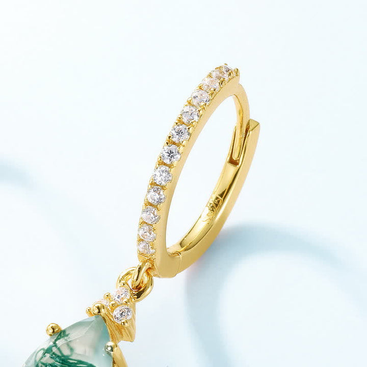 Conjunto de joyas de gota de agua de ágata musgosa en plata de ley dorada de Olivenorma