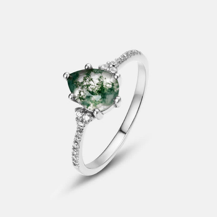 Conjunto de joyas de gota de agua de ágata musgosa en plata de ley dorada de Olivenorma