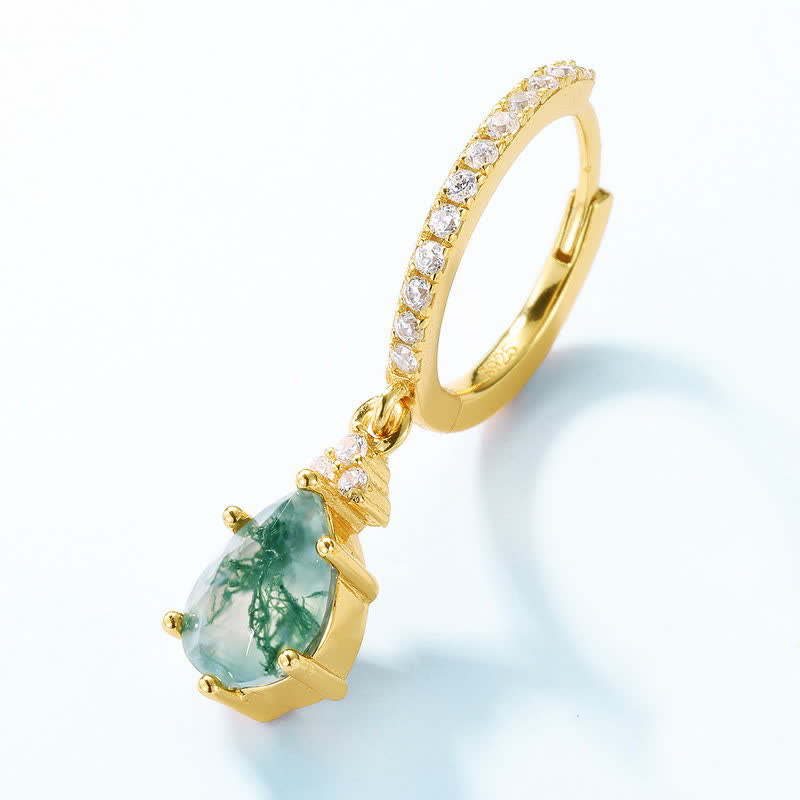 Conjunto de joyas de gota de agua de ágata musgosa en plata de ley dorada de Olivenorma