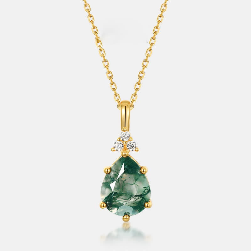Conjunto de joyas de gota de agua de ágata musgosa en plata de ley dorada de Olivenorma