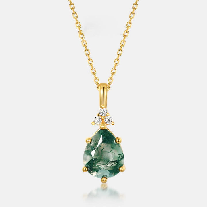 Conjunto de joyas de gota de agua de ágata musgosa en plata de ley dorada de Olivenorma