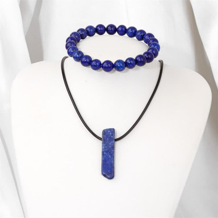 Conjunto de joyería con colgante y pulsera de cuentas de piedra natural Olivenorma