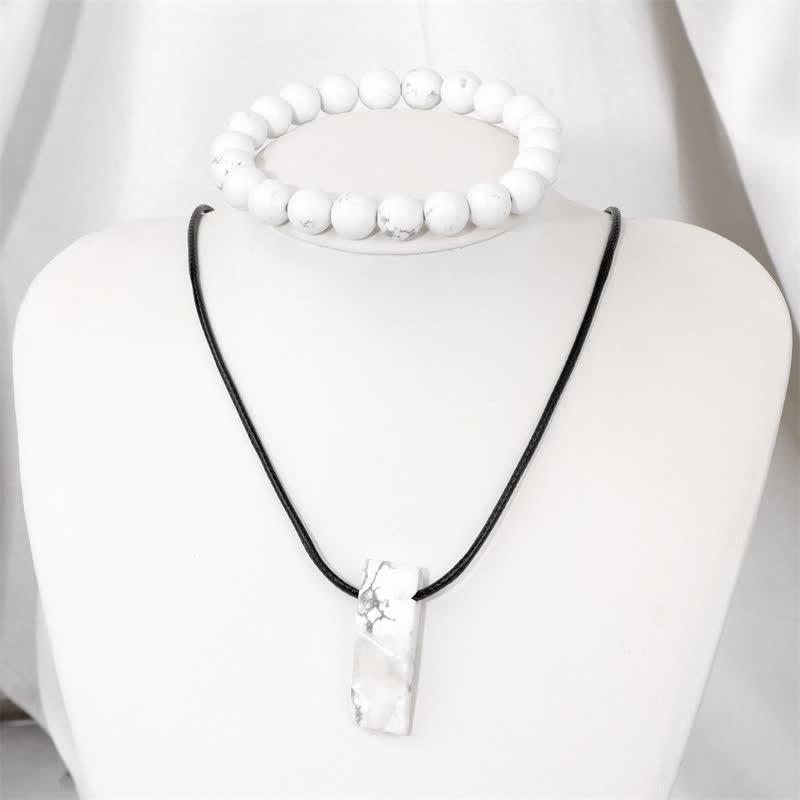 Conjunto de joyería con colgante y pulsera de cuentas de piedra natural Olivenorma