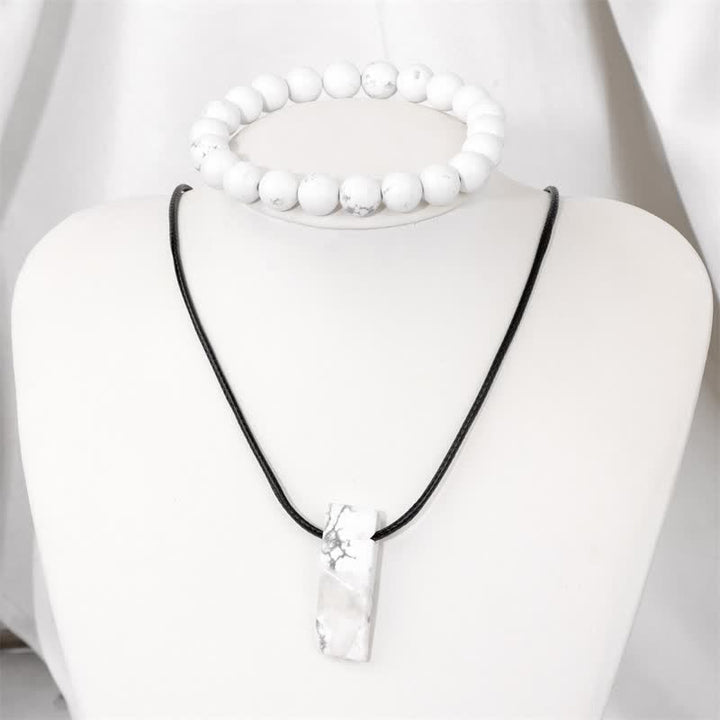 Conjunto de joyería con colgante y pulsera de cuentas de piedra natural Olivenorma