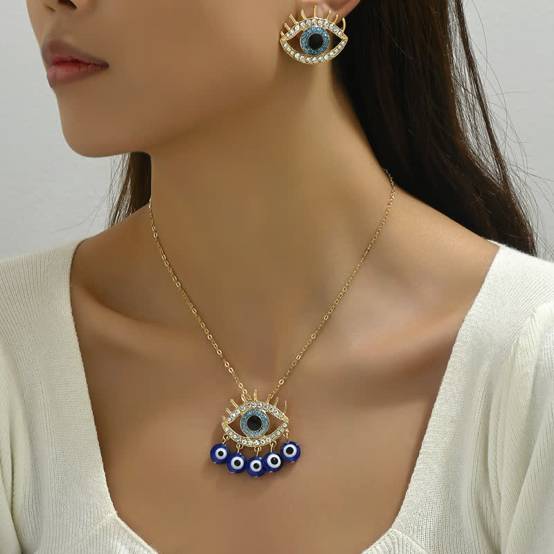 Joyas de ojo malvado con topacio azul y circonita blanca de Olivenorma