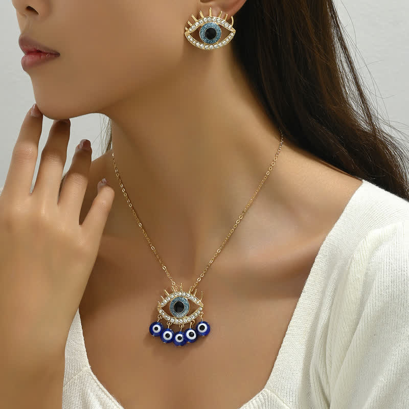 Joyas de ojo malvado con topacio azul y circonita blanca de Olivenorma