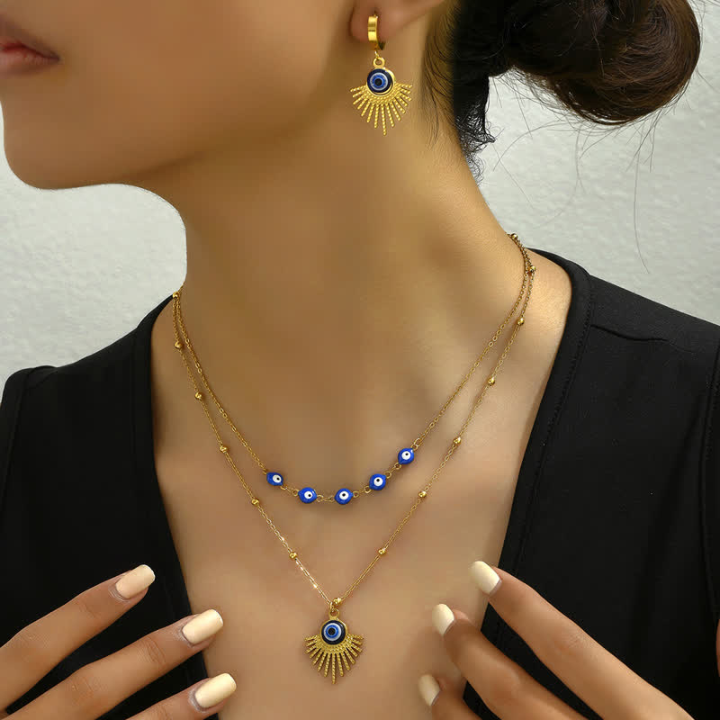 Conjunto de collar y pendientes con ojo malvado azul de Olivenorma