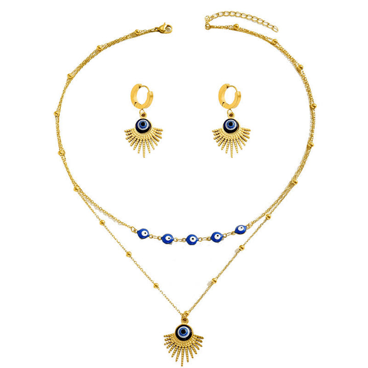 Conjunto de collar y pendientes con ojo malvado azul de Olivenorma