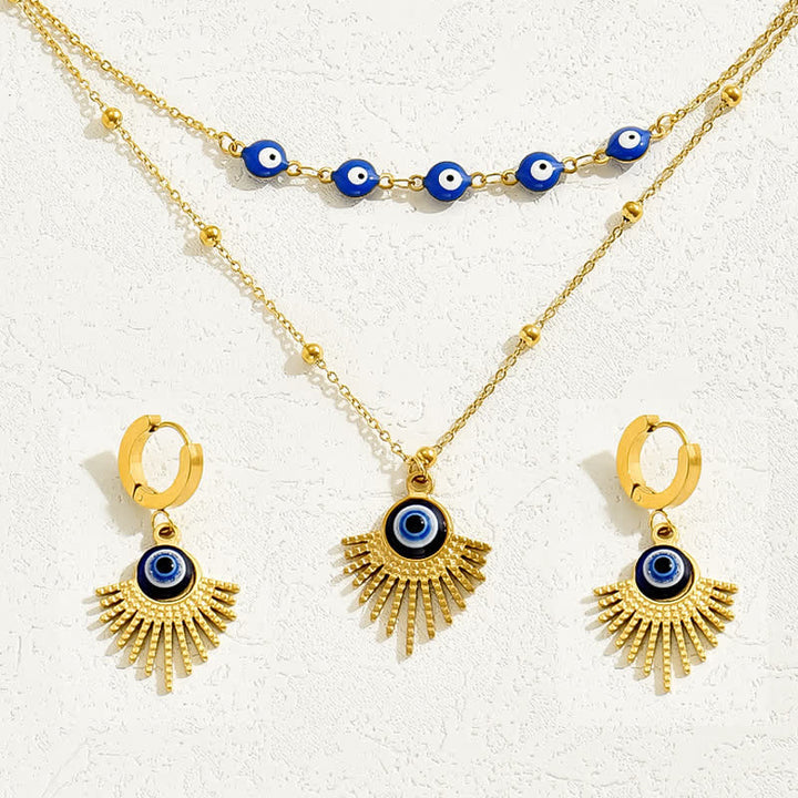 Conjunto de collar y pendientes con ojo malvado azul de Olivenorma