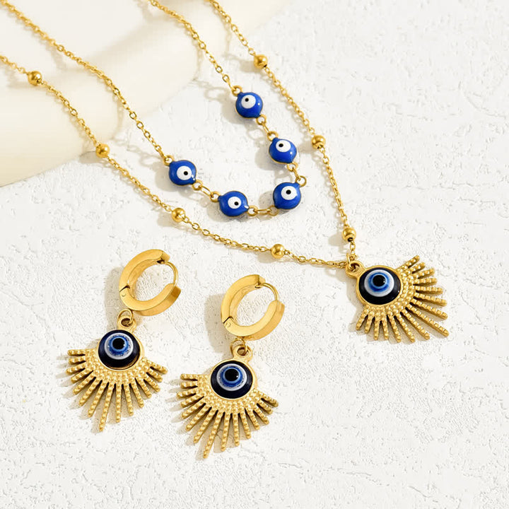 Conjunto de collar y pendientes con ojo malvado azul de Olivenorma