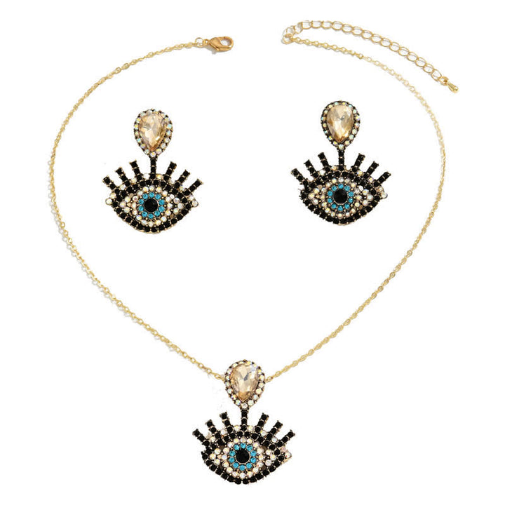 Conjunto de collar y pendientes con ojo malvado azul y negro de Olivenorma