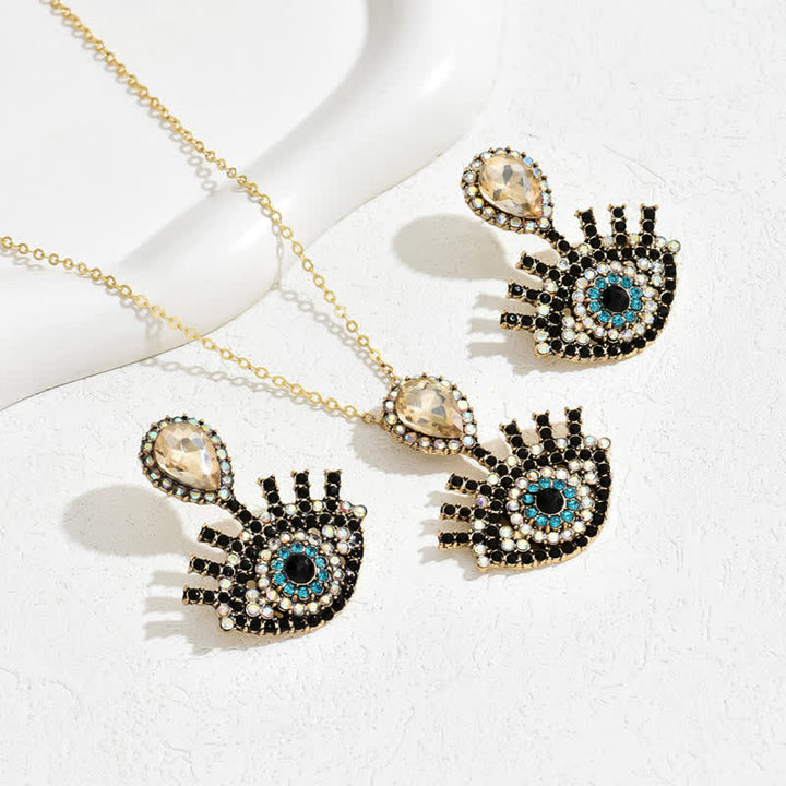 Conjunto de collar y pendientes con ojo malvado azul y negro de Olivenorma