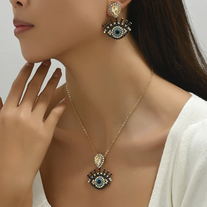 Conjunto de collar y pendientes con ojo malvado azul y negro de Olivenorma