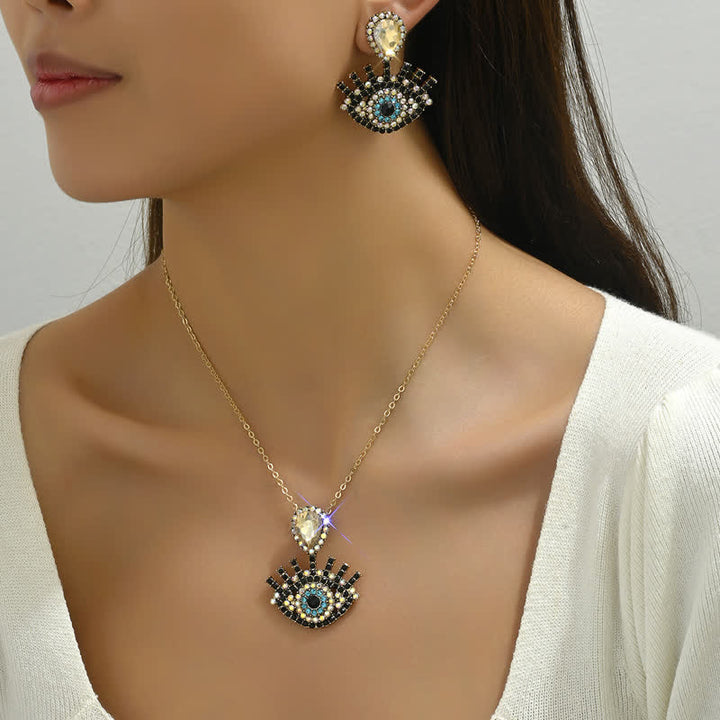 Conjunto de collar y pendientes con ojo malvado azul y negro de Olivenorma