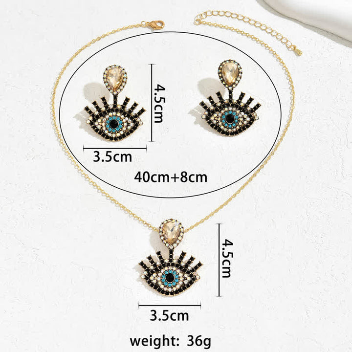 Conjunto de collar y pendientes con ojo malvado azul y negro de Olivenorma