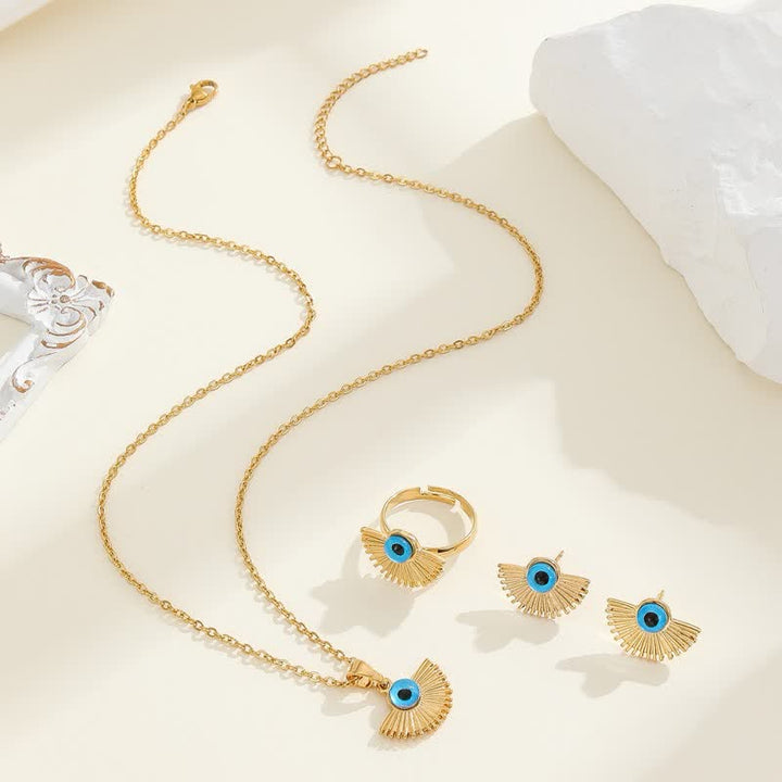 Conjunto de joyas con colgante de ojo malvado azul estilo hip hop de Olivenorma
