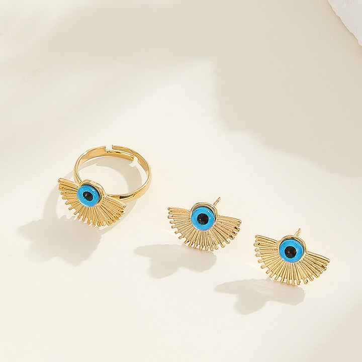 Conjunto de joyas con colgante de ojo malvado azul estilo hip hop de Olivenorma