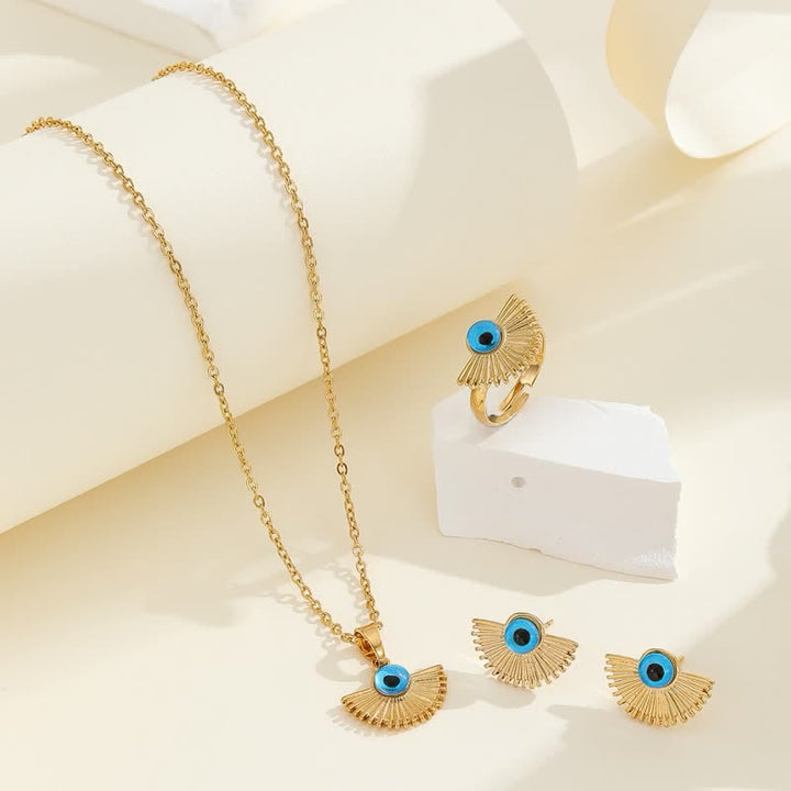 Conjunto de joyas con colgante de ojo malvado azul estilo hip hop de Olivenorma