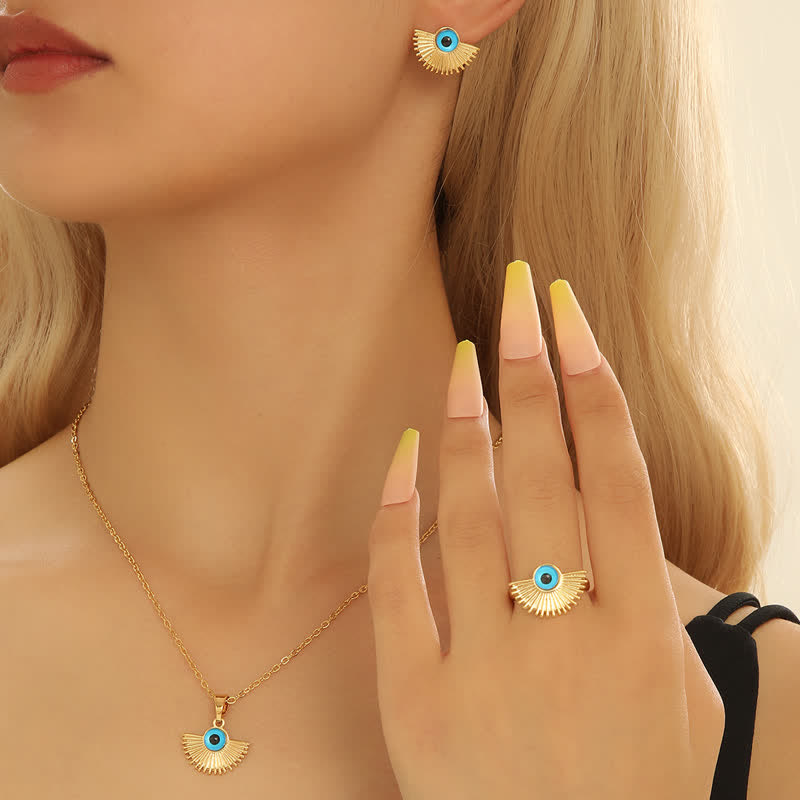 Conjunto de joyas con colgante de ojo malvado azul estilo hip hop de Olivenorma