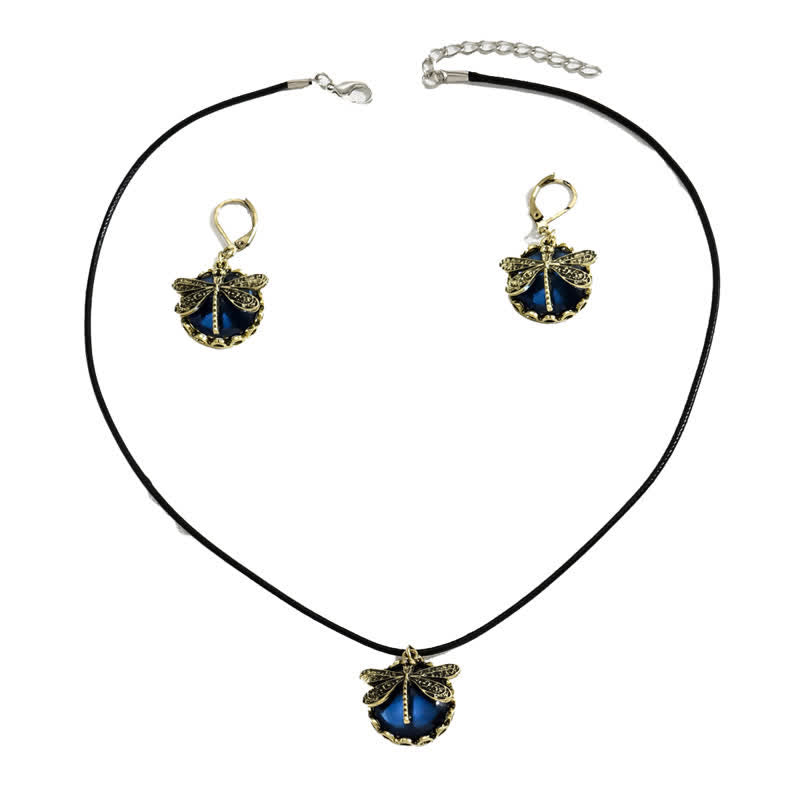 Conjunto de joyas con colgante de libélula con topacio azul incrustado de Olivenorma