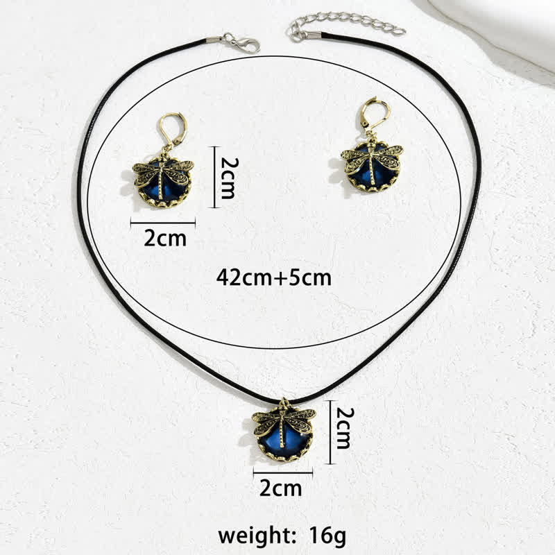 Conjunto de joyas con colgante de libélula con topacio azul incrustado de Olivenorma