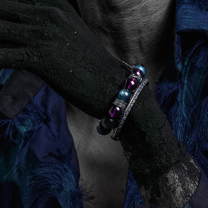 Pulsera de cuentas de amatista, obsidiana y apatita azul para hombre de Olivenorma