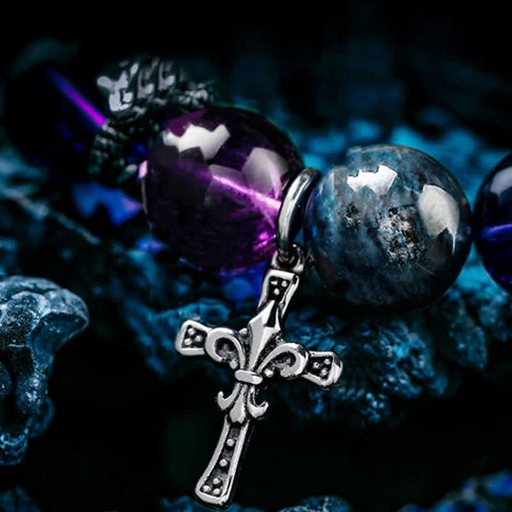 Pulsera de cuentas de amatista, obsidiana y apatita azul para hombre de Olivenorma