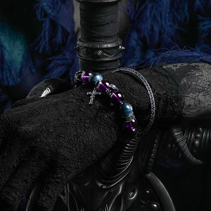 Pulsera de cuentas de amatista, obsidiana y apatita azul para hombre de Olivenorma